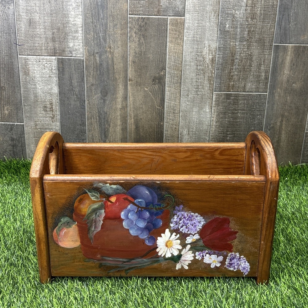 Vintage Hand Painted Wood Cookbook Holder Countertop Organizer Fruit Decor